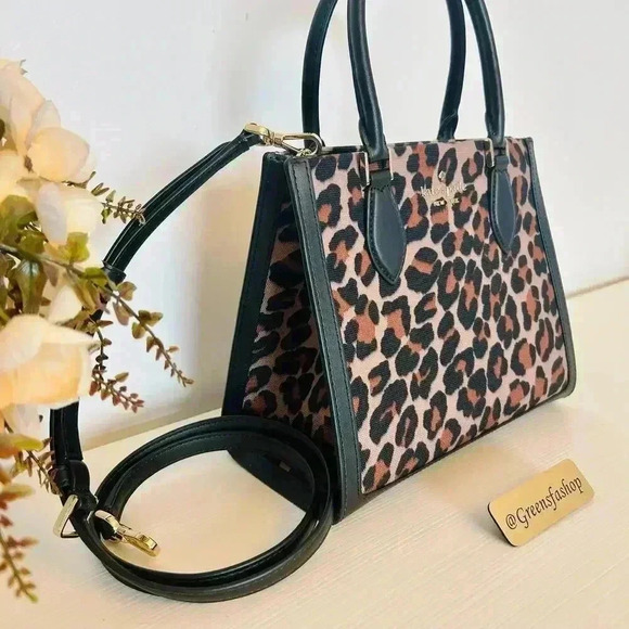 Kate Spade Purse Ellie Spotted Leopard Canvas Small Tote - Picture 3 of 11